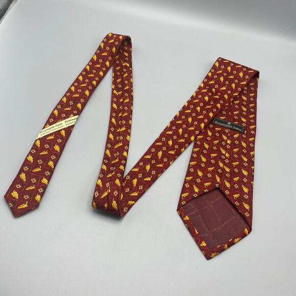 Ermenegildo Zegna Red‎ Gold Leaves Tie 100% Silk Necktie Made in Italy - Picture 6 of 9